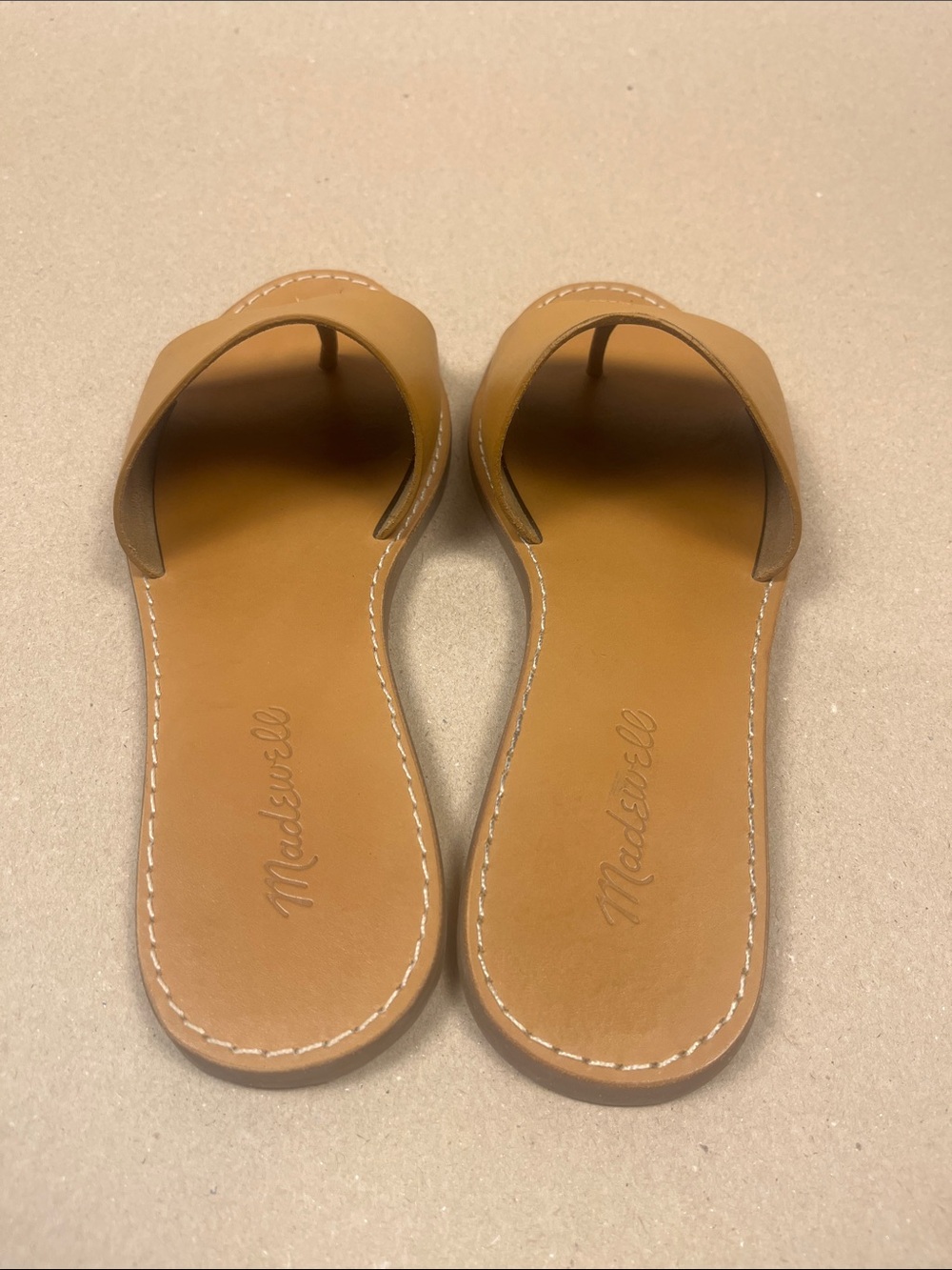 Madewell Tan Leather Slide Sandals Sz 7.5 Coastal Grandmother Style - Picture 4 of 5